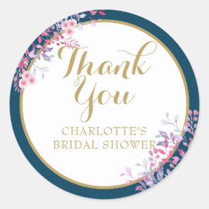 Pink Meadow Floral Bridal Shower Thank You Classic Round Sticker