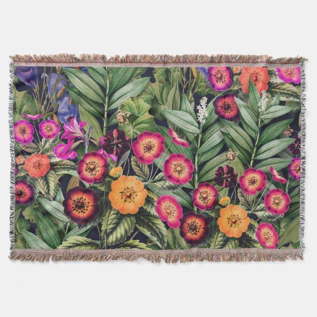 Pink Meadow Floral Throw Blanket (Front)