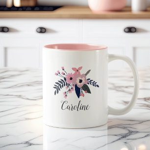 Pink Meadow   Personalised Floral Two-Tone Coffee Mug