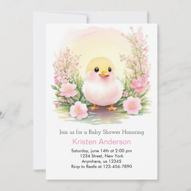 Pink Meadow Whimsy Duckling Girl Baby Shower Invitation (Front)