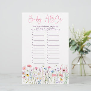 Pink Meadow Wildflowers ABCs Baby Shower Game