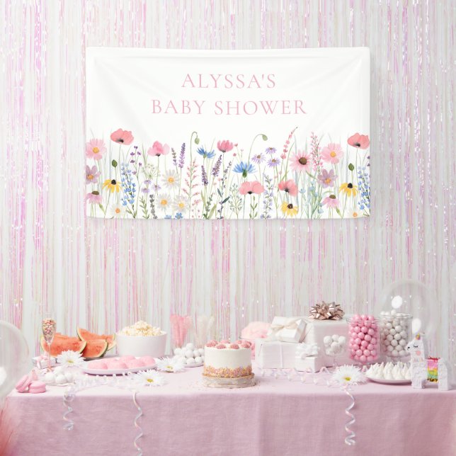 Pink Meadow Wildflowers Baby Shower Banner (Party)