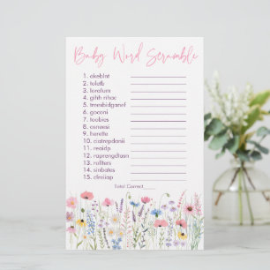 Pink Meadow Wildflowers Baby Word Scramble Game