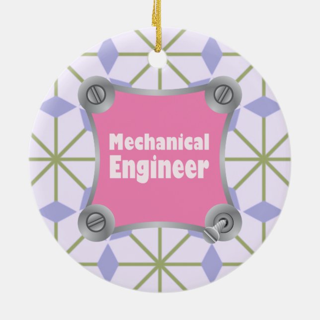 Pink Mechanical Engineer Ceramic Tree Decoration (Back)