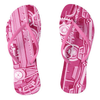 PINK MECHANICAL GEARS INDUSTRIAL MACHINERY TANK FLIP FLOPS