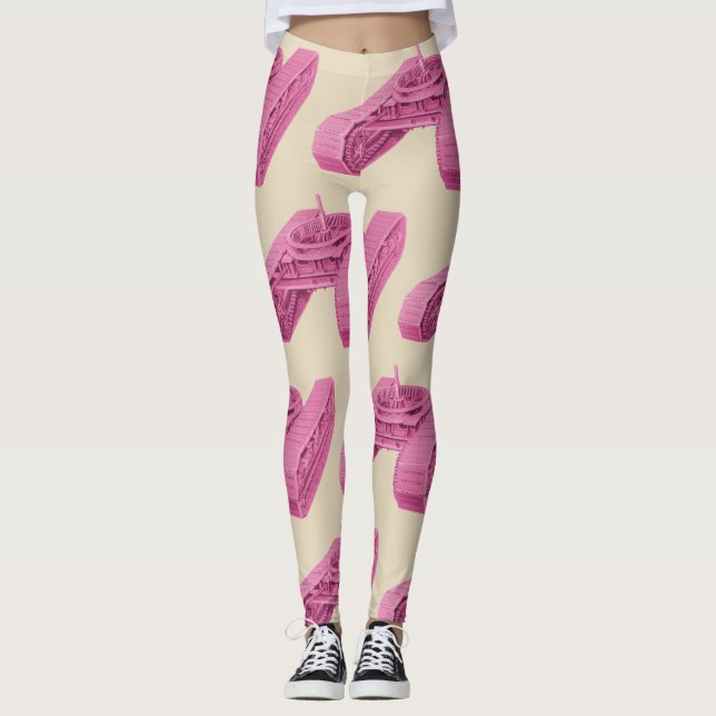 PINK MECHANICAL GEARS INDUSTRIAL MACHINERY TANK LEGGINGS (Front)