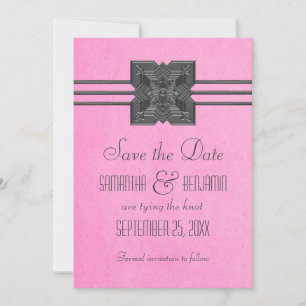 Pink Medallion Border Save the Date Invite