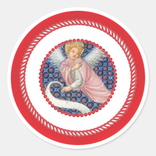 Pink Mediaeval Angel For Jesse Tree Classic Round Sticker (Front)