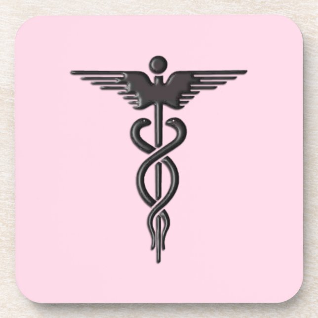 Pink Medical Caduceus Coaster (Front)