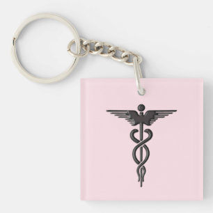 Pink Medical Caduceus Key Ring
