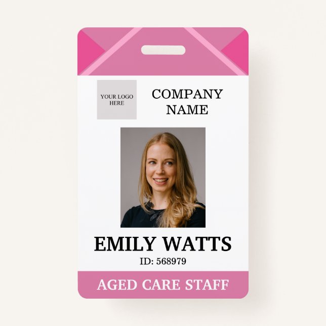 Pink Medical Doctor Aged Care Security Photo ID ID Badge (Front)