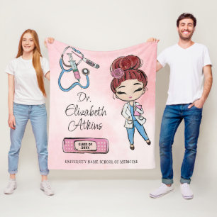 Pink Medical Doctor Graduation Fleece Blanket