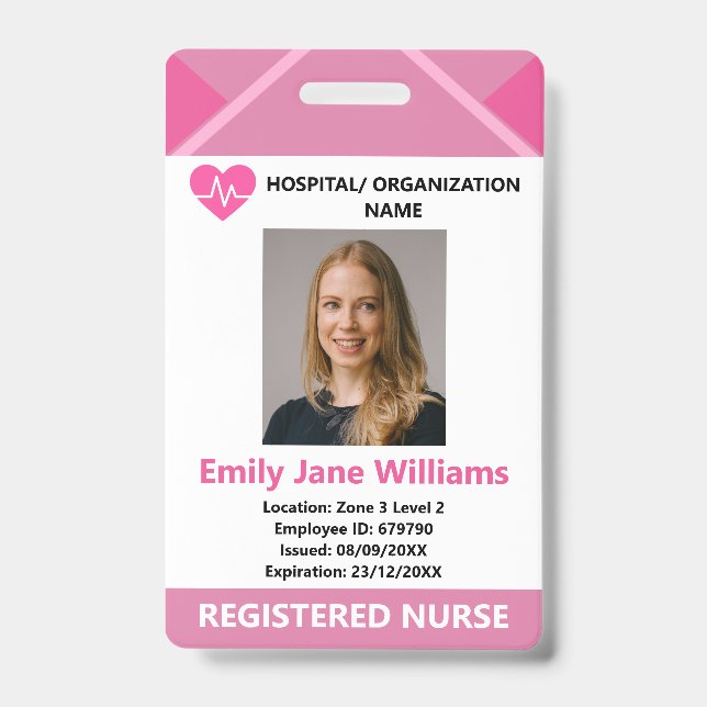 Pink Medical Doctor Nurse Aged Security Photo ID Badge (Front)