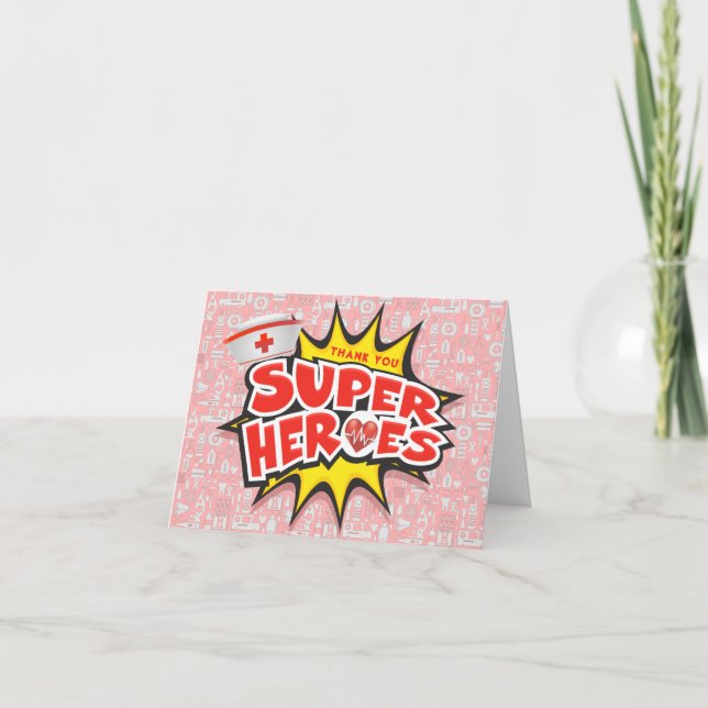 Pink Medical Frontline Super Heroes Nurses Thank You Card (Front)