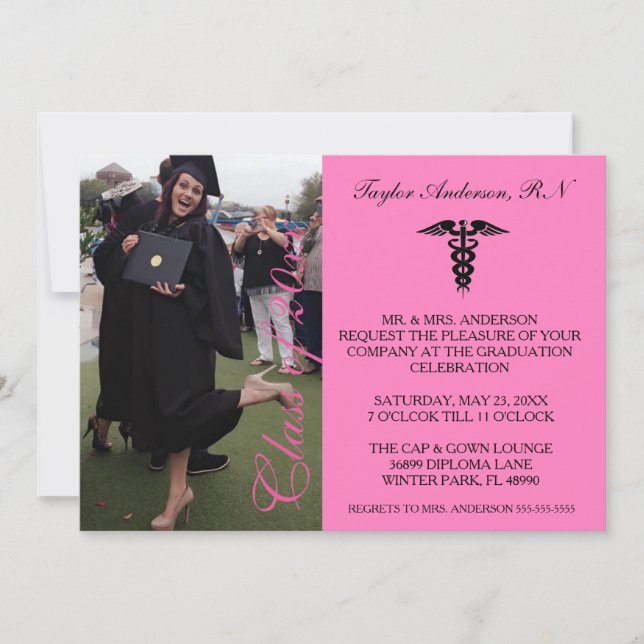 Pink Medical RN School Graduation Announcement (Front)