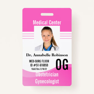Pink Medical Security ID Name tags Modern Badge ID Badge