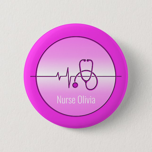 Pink Medical Stethoscope Heartbeat 6 Cm Round Badge (Front)