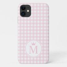 Pink Medium Gingham Pattern Monogram with Crown.