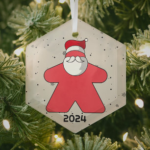 Pink Meeple Santa Custom Year Family Board Game Glass Tree Decoration