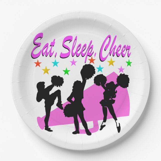 PINK MEGAPHONE CHEERLEADING DESIGN PAPER PLATE (Front)