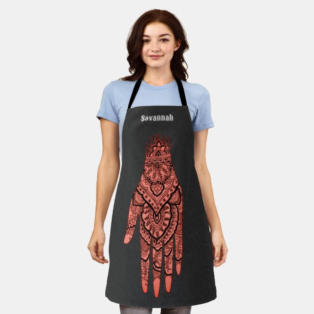 Pink Mehndi Hand Tattoo Art Design Personalised Apron (Worn)