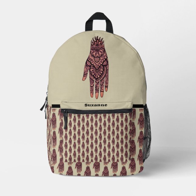 Pink Mehndi Hand Tattoo Art Design Personalised Printed Backpack (Front)