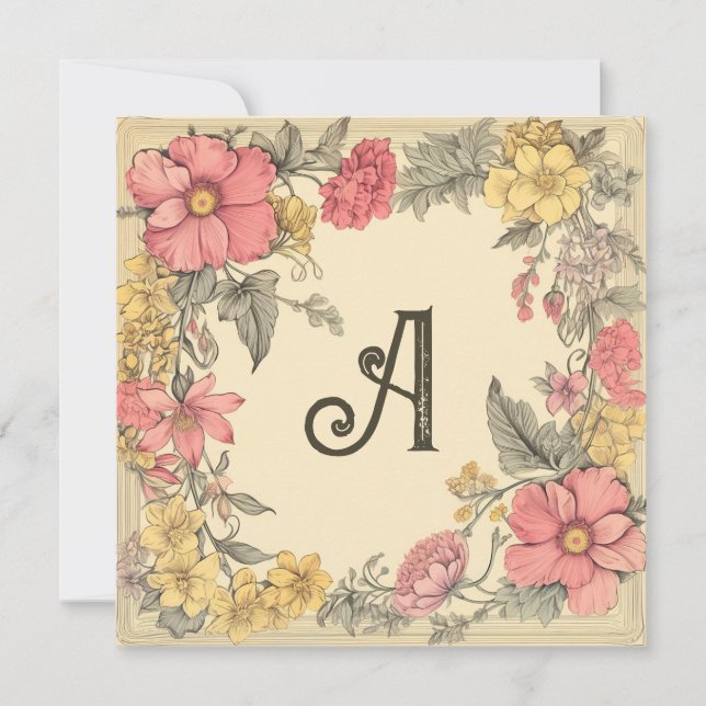 Pink Melon, Cream, & Yellow: Monogrammed Notecards (Front)