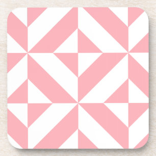 Pink Melon Geometric Deco Cube Pattern Coaster
