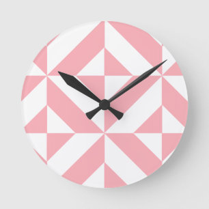 Pink Melon Geometric Deco Cube Pattern Round Clock