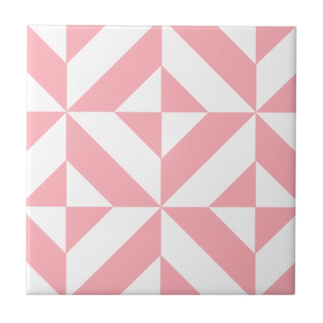 Pink Melon Geometric Deco Cube Pattern Tile (Front)