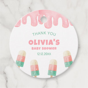 Pink Melt Ice Cream Pop Baby Shower Thank You Favour Tags