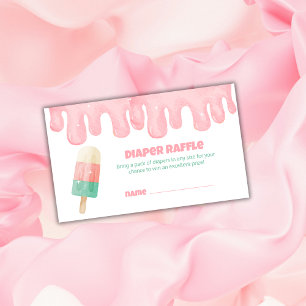 Pink Melt Ice Cream Pop Diaper Raffle Baby Shower  Enclosure Card