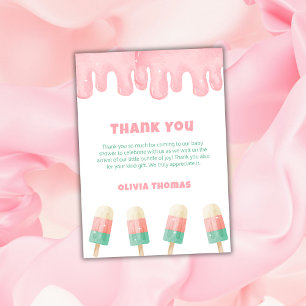 Pink Melt Ice Cream Ready To Pop Baby Shower  Thank You Card