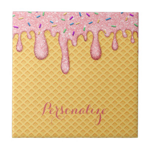 Pink Melting Ice Cream Cone Sweet Dessert Tile