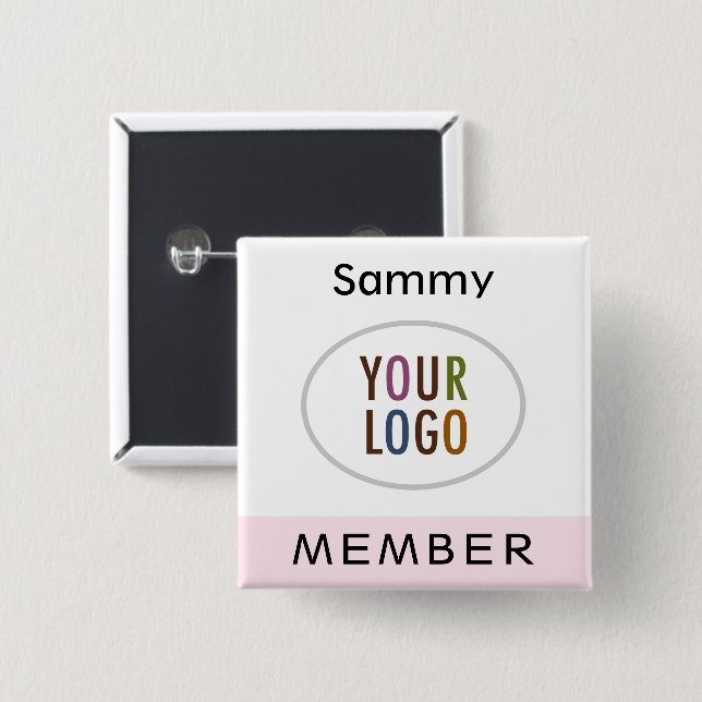 Pink Member Name Button with Logo Pin Back Square  (Front & Back)