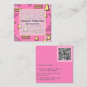 Pink Memphis Retro 80s QR Code Consultant Square Business Card