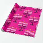 pink menorah hanukkah purim jewish print wrapping paper<br><div class="desc">"hot pink menorah hanukkah ", "pink hanukkah", "pink menorah" , "hanukkah menorah", menorah, "happy hanukkah" , channukah, hannukah, Hanukkah, "jewish holidays"</div>