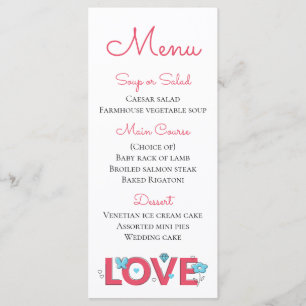 Pink Menu Love Blue Turquoise Flower Heart Wedding