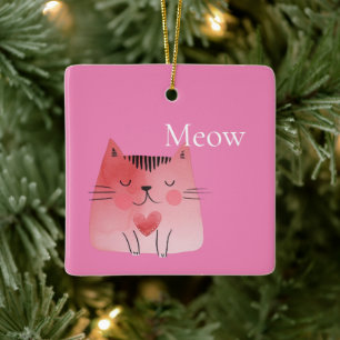 Pink Meow Cat Ceramic Ornament