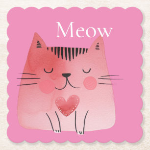 Pink Meow Cat  Paper Coaster