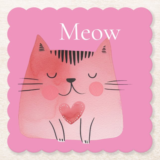 Pink Meow Cat  Paper Coaster (Front)