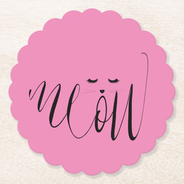 Pink Meow Cat Paper Coaster (Front)