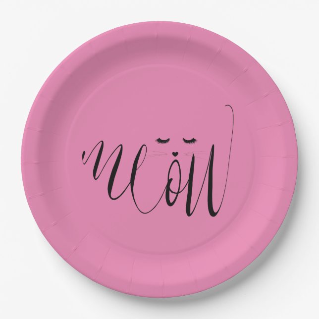 Pink Meow Cat Paper Plate (Front)