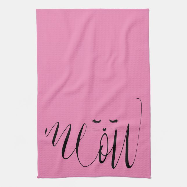 Pink Meow Cat Tea Towel (Vertical)