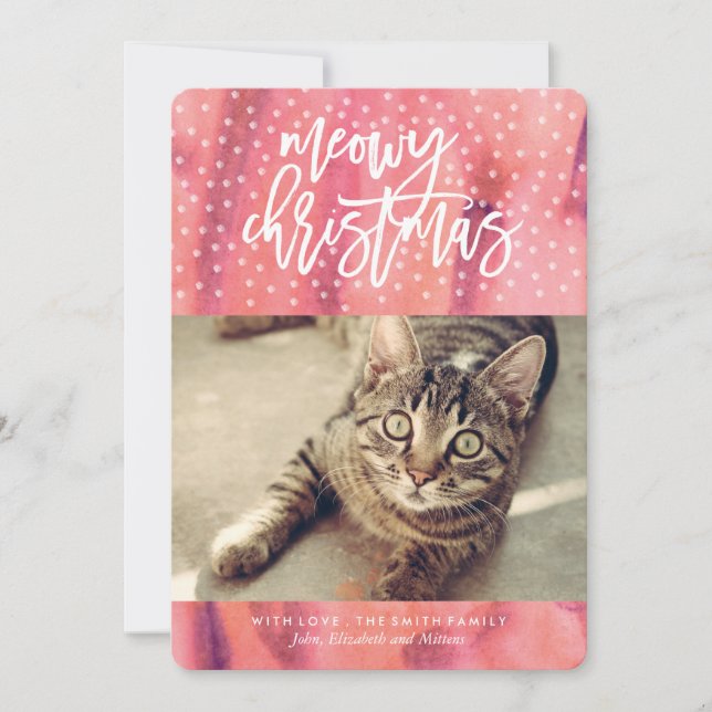 Pink "Meowy Christmas" Pet Holiday Greeting (Front)