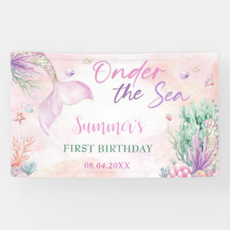 Pink Mermaid 1st Birthday Oneder the Sea Party Banner