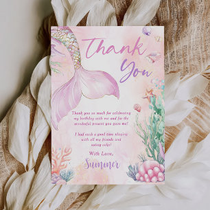 Pink Mermaid 1st Birthday Oneder The Sea Thank You Card
