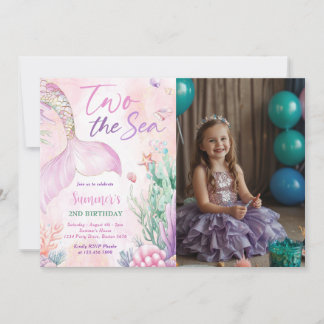 Pink Mermaid 2nd Birthday Two the Sea Photo Invitation