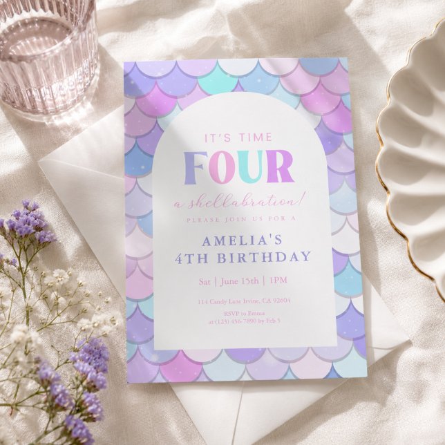Pink Mermaid 4th Birthday  Invitation (Creator Uploaded)