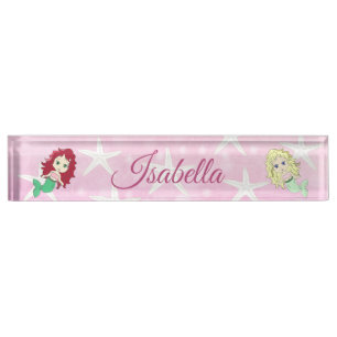 Pink Mermaid and Starfish Name Plate Personalised